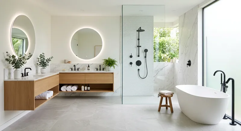 Modern residential bathroom with upgraded fixtures