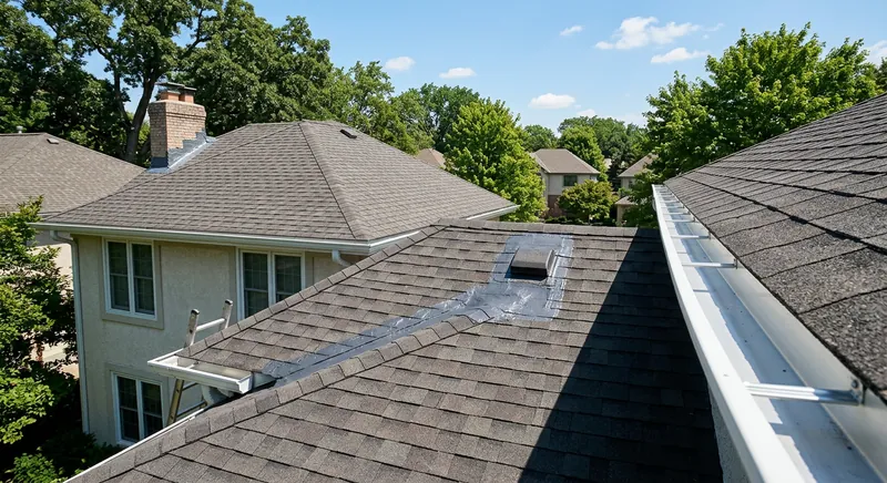 Residential roof maintenance with gutter and roof repair materials